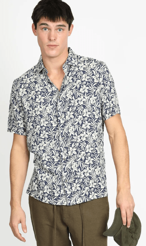 James Harper Mens Hibiscus Sage Short Sleeve Shirt