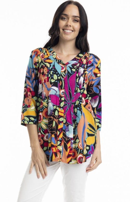 Load image into Gallery viewer, Orientique Womens Copacabana Top Pleated 3/4 Sleeve
