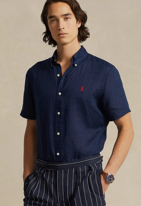 Ralph Lauren Mens Short Sleeve Custom Fit Linen Shirt