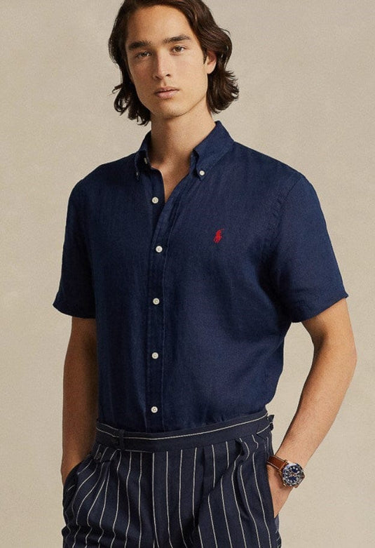 Ralph Lauren Mens Short Sleeve Custom Fit Linen Shirt