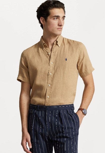 Ralph Lauren Mens Short Sleeve Custom Fit Linen Shirt