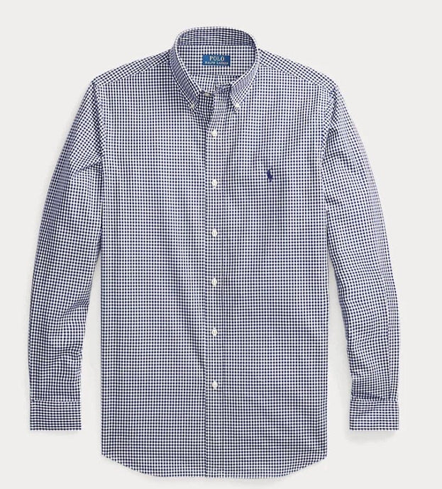 Ralph Lauren Mens Custom Fit Gingham Stretch Poplin Shirt