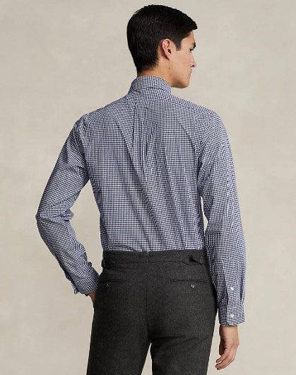 Ralph Lauren Mens Custom Fit Gingham Stretch Poplin Shirt