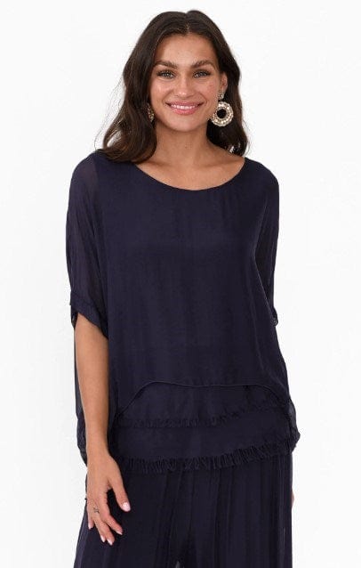 La Strada Womens Talia Navy Silk Layer Top