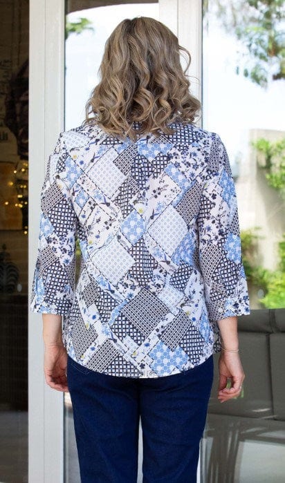 Load image into Gallery viewer, Equinox Womens Abstract Patchwork Print Semi-Fitted 3/4 Sleeve Shirt
