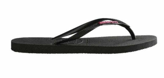Havaianas Slim Metal Logo Black Hot Pink Thongs