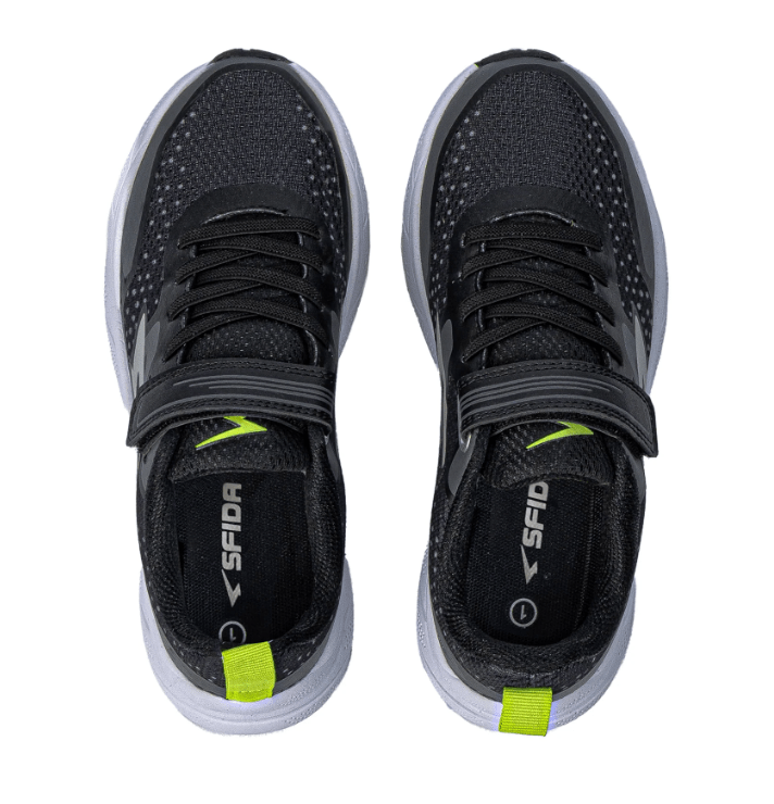 Load image into Gallery viewer, Sfida Kids Vario Boys Runners - Black/Lime V Strap Shoes
