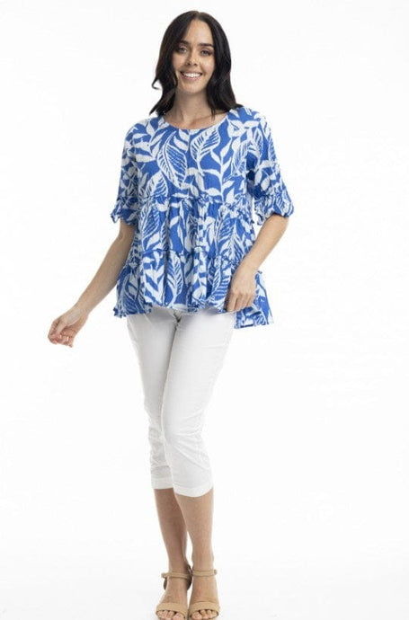 Orientique Womens Hayman Blue Frill Sleeve Top