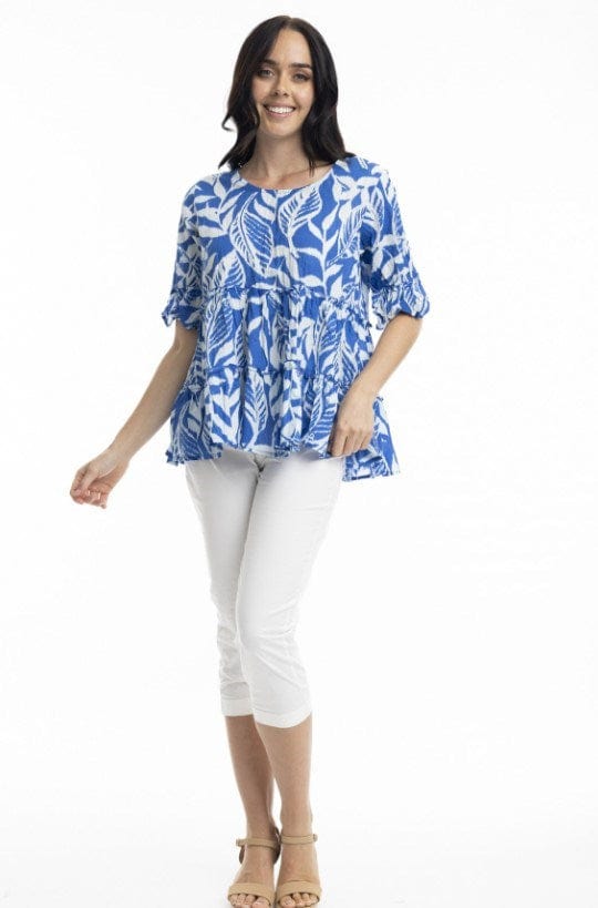 Load image into Gallery viewer, Orientique Womens Hayman Blue Frill Sleeve Top
