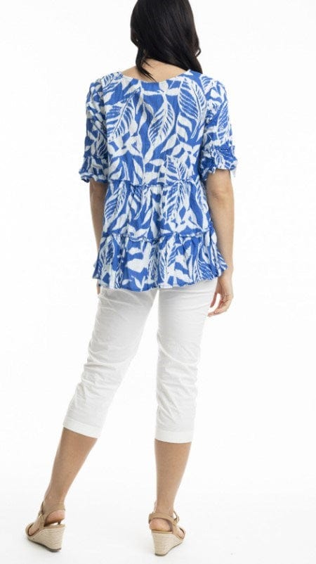 Load image into Gallery viewer, Orientique Womens Hayman Blue Frill Sleeve Top
