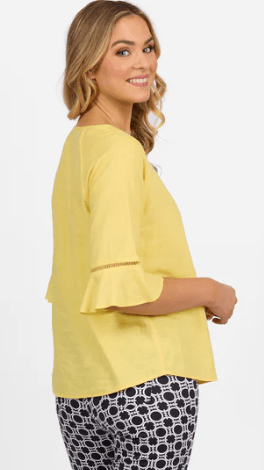 Vassalli Womens Round Neck Top with Elbow Length Frill Sleeve Tops