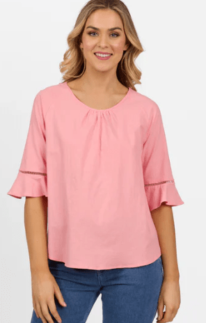 Load image into Gallery viewer, Vassalli Womens Round Neck Top with Elbow Length Frill Sleeve Tops
