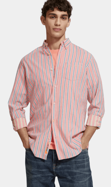 Scotch & Soda Mens Dobby Striped Button Down Shirt