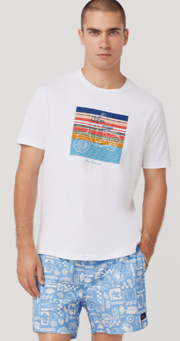 Ben Sherman Mens Striped Scooter Print Tee