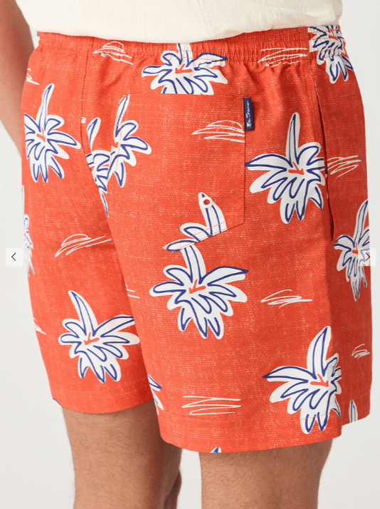 Load image into Gallery viewer, Ben Sherman Mens Red Palm Swim Short
