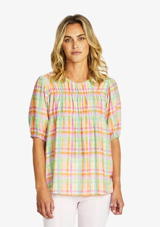 Pingpong Womens Lizzy Check Gathered Top