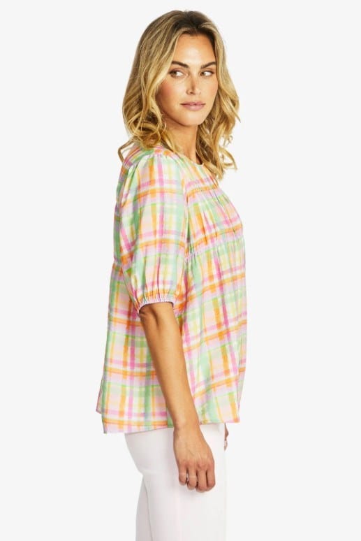 Pingpong Womens Lizzy Check Gathered Top