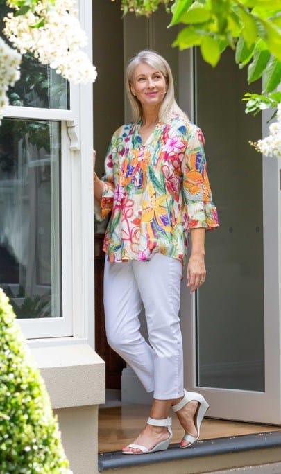 Load image into Gallery viewer, Equinox Womens Floral Print Semi Fitted Pintuck Front Shirt
