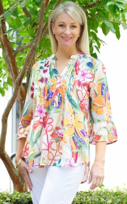 Load image into Gallery viewer, Equinox Womens Floral Print Semi Fitted Pintuck Front Shirt
