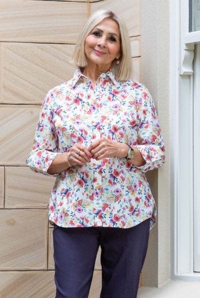 Equinox Womens Floral Print Semi Fitted 3/4 Sleeve Shirt