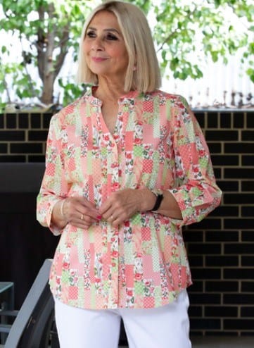 Load image into Gallery viewer, Equinox Womens Peach Patchwork Print Semi-Fitted Shirt
