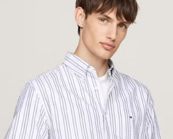 Tommy Hilfiger Mens Multi Stripe Regular Fit Oxford Short Sleeve Shirt