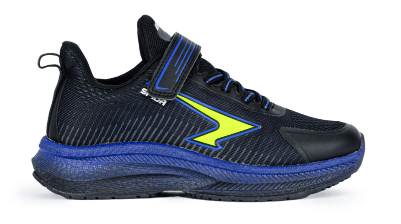 Load image into Gallery viewer, Sfida Zephyr Boys Performance Runner V Strap - Black/Royal/Lime Shoes
