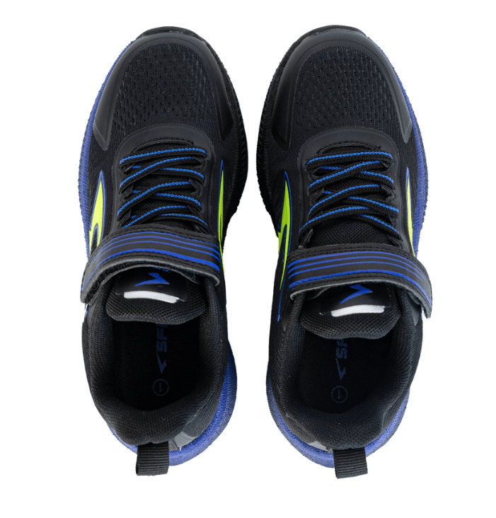 Load image into Gallery viewer, Sfida Zephyr Boys Performance Runner V Strap - Black/Royal/Lime Shoes
