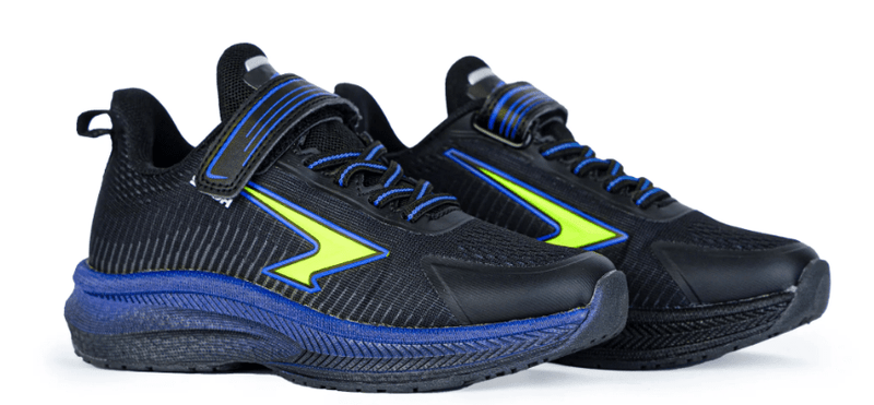 Load image into Gallery viewer, Sfida Zephyr Boys Performance Runner V Strap - Black/Royal/Lime Shoes
