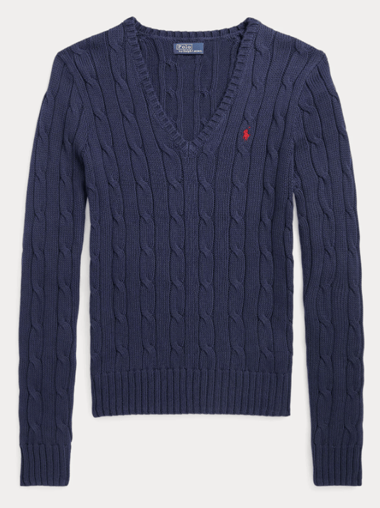 Ralph Lauren Womens Cable-Knit Cotton V-Neck Jumper