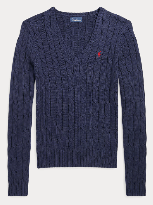 Load image into Gallery viewer, Ralph Lauren Womens Cable-Knit Cotton V-Neck Jumper
