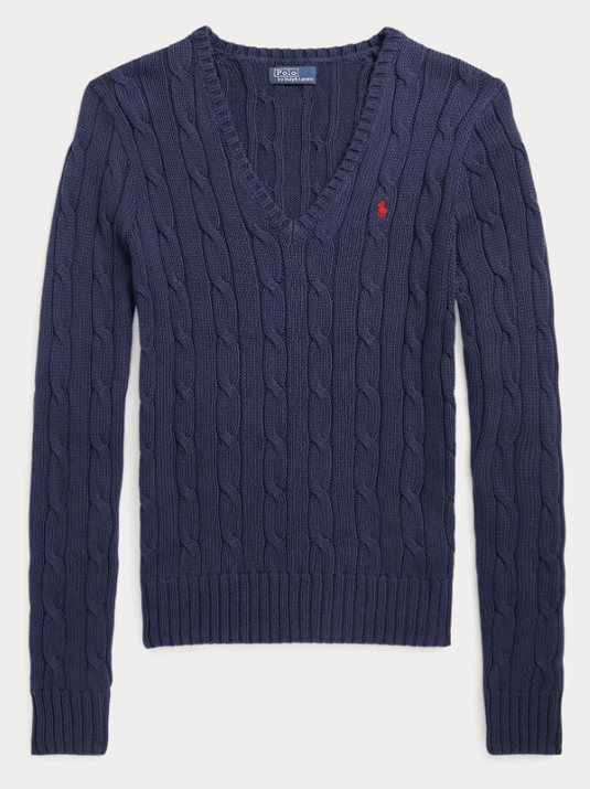 Ralph Lauren Womens Cable-Knit Cotton V-Neck Jumper