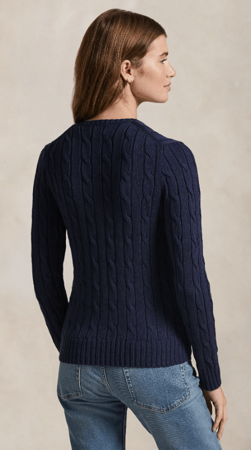 Ralph Lauren Womens Cable-Knit Cotton V-Neck Jumper