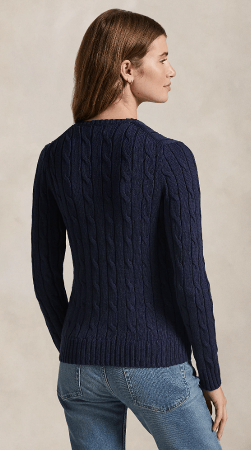 Ralph Lauren Womens Cable-Knit Cotton V-Neck Jumper