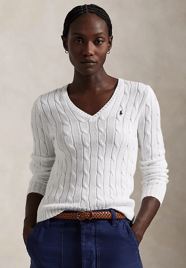 Load image into Gallery viewer, Ralph Lauren Womens Cable-Knit Cotton V-Neck Jumper
