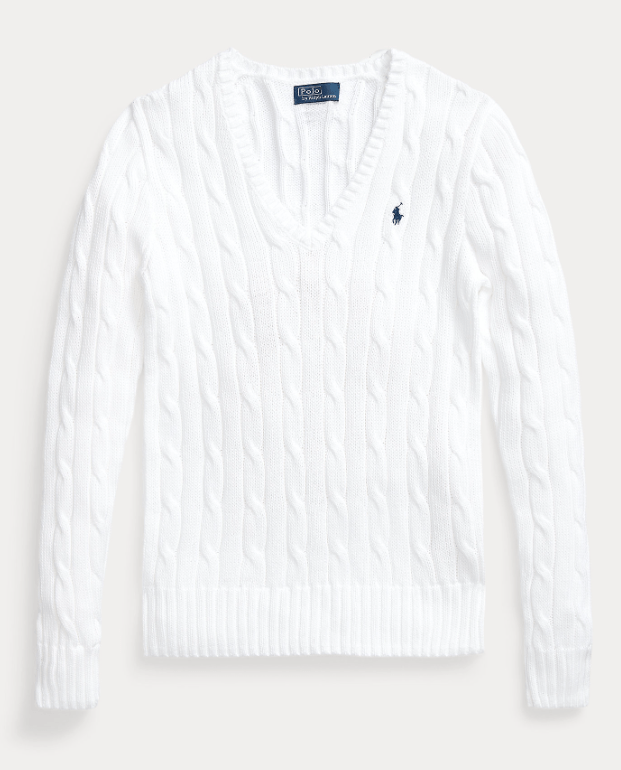 Load image into Gallery viewer, Ralph Lauren Womens Cable-Knit Cotton V-Neck Jumper
