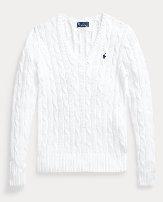 Ralph Lauren Womens Cable-Knit Cotton V-Neck Jumper