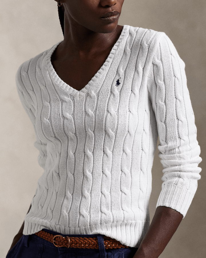 Load image into Gallery viewer, Ralph Lauren Womens Cable-Knit Cotton V-Neck Jumper
