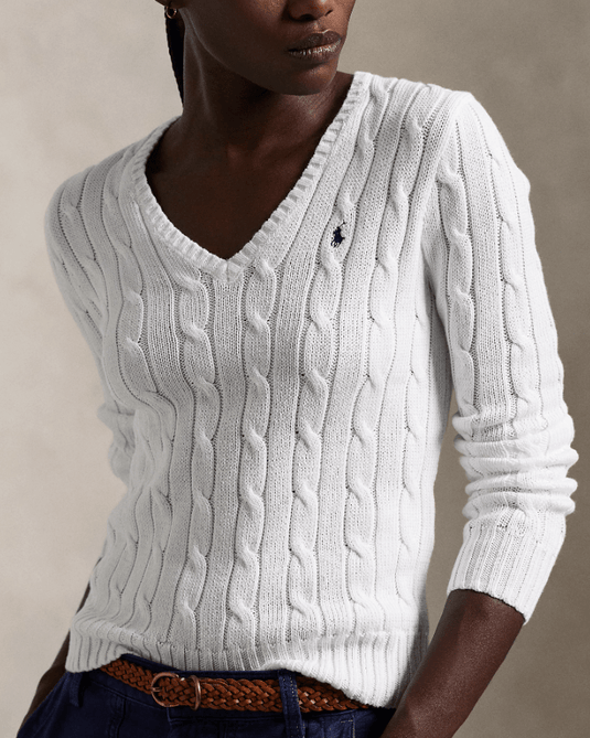 Ralph Lauren Womens Cable-Knit Cotton V-Neck Jumper