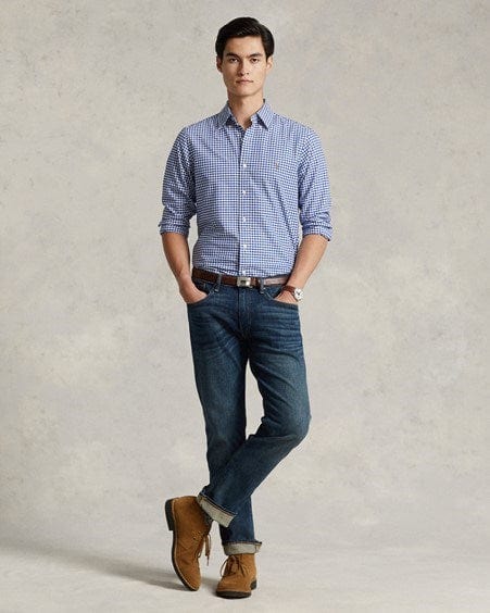 Ralph Lauren Mens Custom Fit Checked Oxford Shirt - Blue/White Check