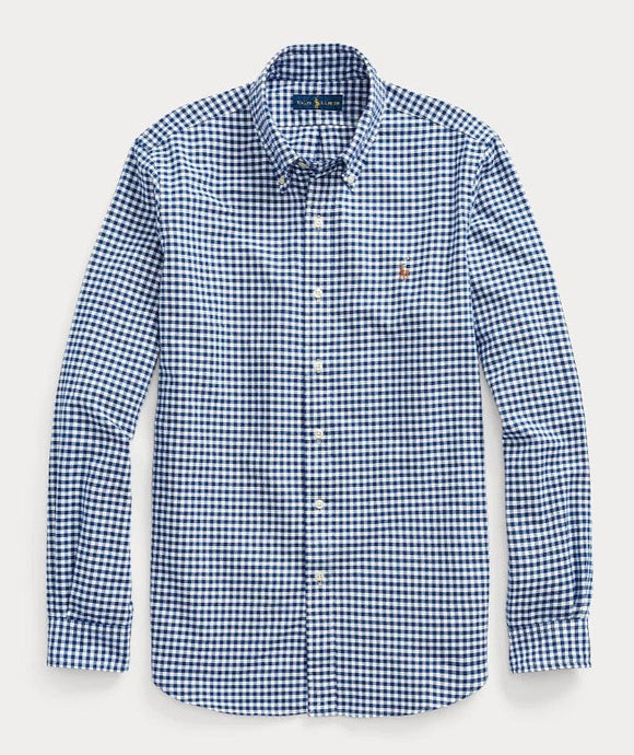 Ralph Lauren Mens Custom Fit Checked Oxford Shirt - Blue/White Check