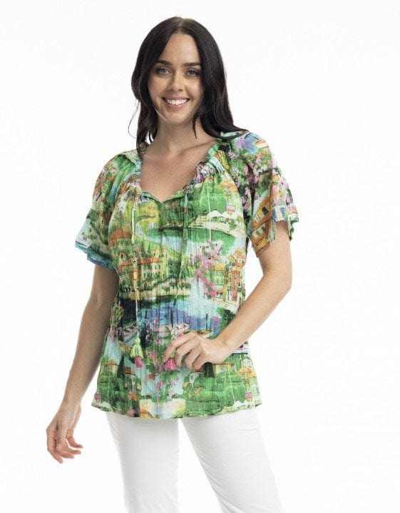 Load image into Gallery viewer, Orientique Womens Bellagio Frill Neckline Top
