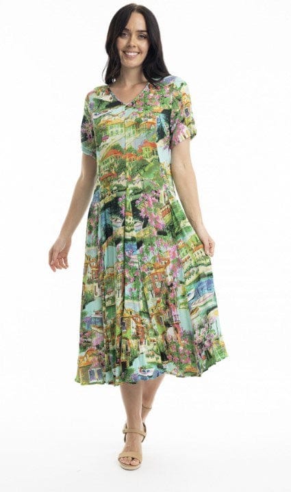 Load image into Gallery viewer, Orientique Womens Bellagio Short Sleeve Godet Dresss
