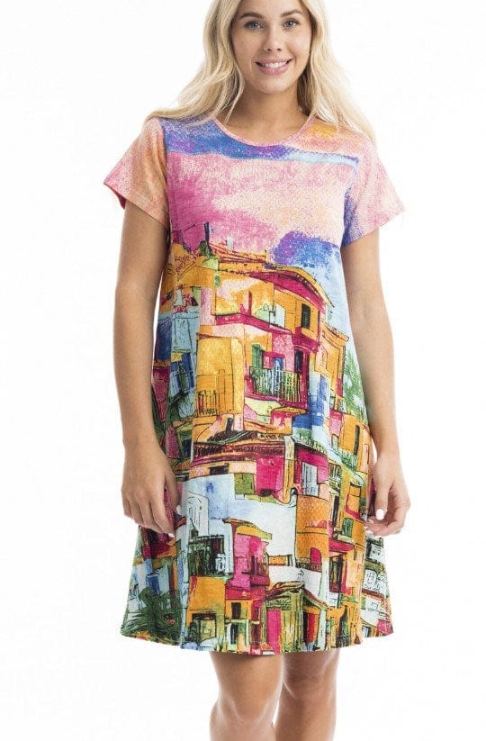 Load image into Gallery viewer, Orientique Womens Printed Cotton Short Sleee Crew Neck Dress
