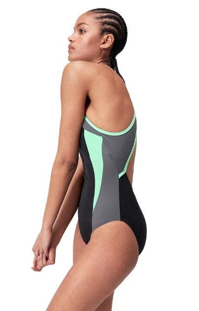 Load image into Gallery viewer, Speedo Womens High Neck Splice Cross Back Swimsuit
