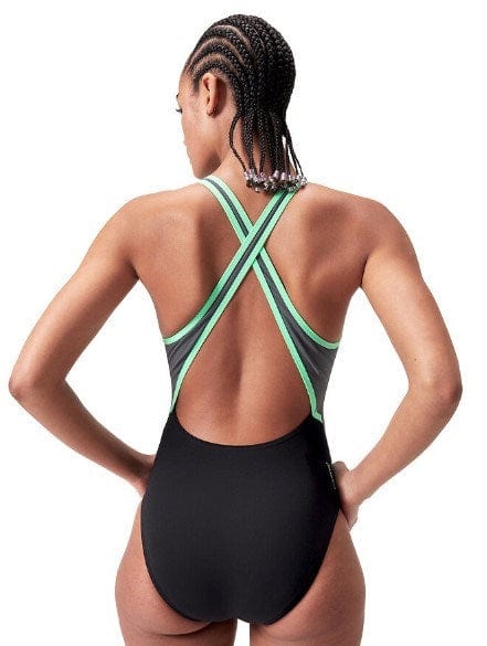 Load image into Gallery viewer, Speedo Womens High Neck Splice Cross Back Swimsuit
