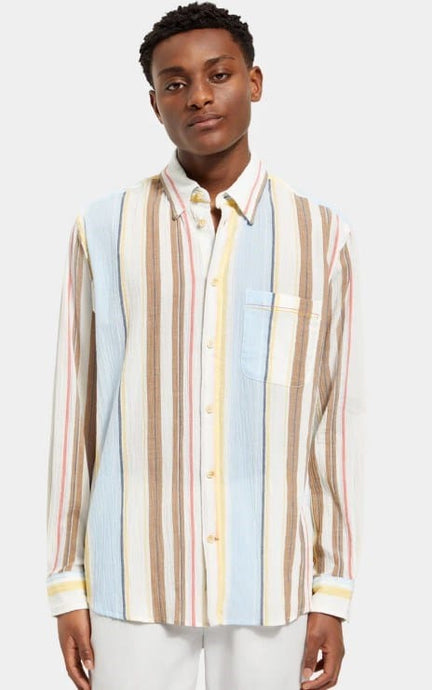 Scotch & Soda Mens Crinkled Voile Striped Shirt