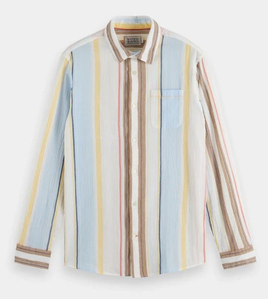 Scotch & Soda Mens Crinkled Voile Striped Shirt