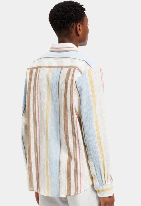 Scotch & Soda Mens Crinkled Voile Striped Shirt