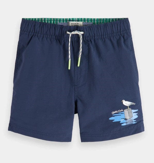 Load image into Gallery viewer, Scotch &amp; Soda Boys Short -Length Placed Artwork Swimshorts
